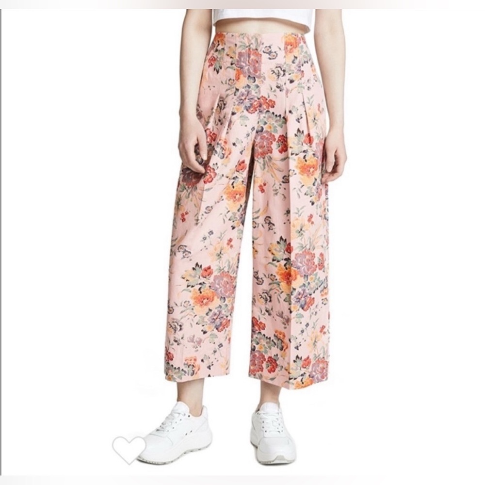 Rebecca Taylor Pink Floral Wide-Leg Pants